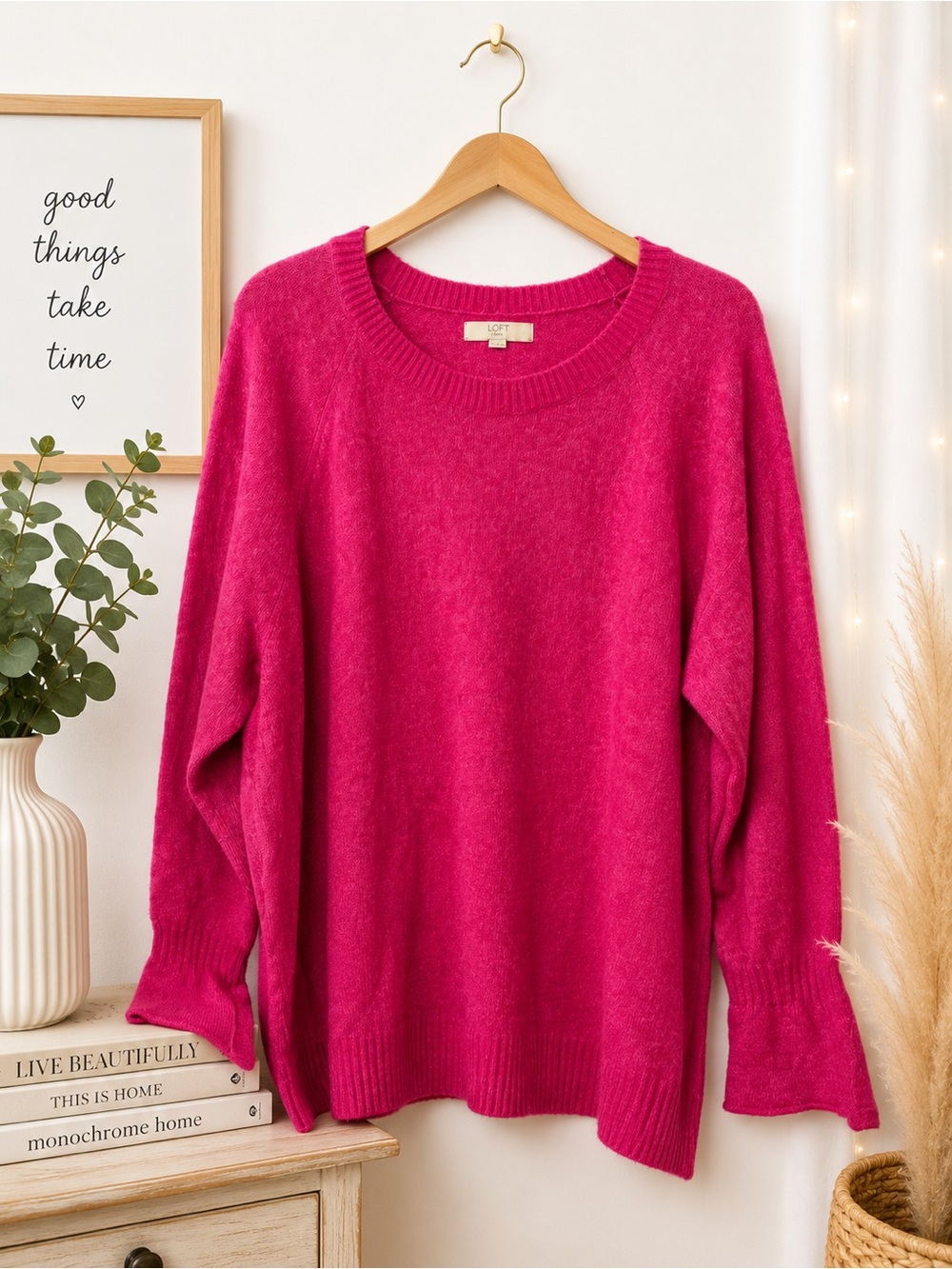 LOFT Bright Fuchsia Crewneck Sweater